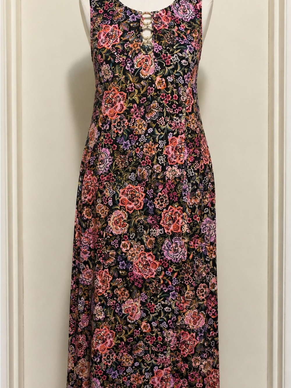 MSK Black Floral Top with Pink, Purple & Orange Blooms Size XL NWOT - Picture 2 of 13